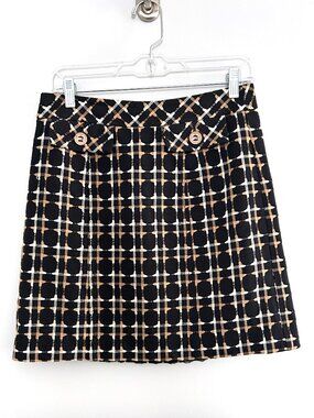 Trina Turk Black White Tan Crosshatch Mini Skirt Women’s Quiet Luxury Size 2